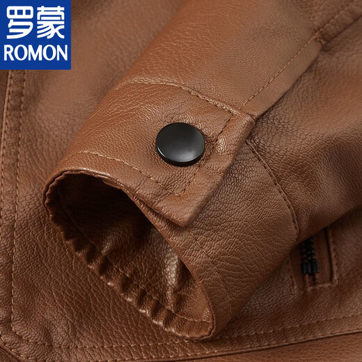 ROMON leather jacket for men in autumn and winter plus velvet and thickened warm fur collar coat, simple high-end windproof and cold-proof lapel leather jacket for men, black warm and heat-containing velvet L recommended 115-130 Jin Jin equals 0.5 kg