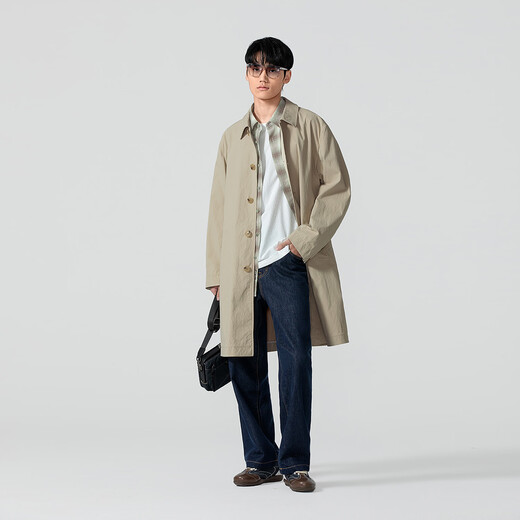 威可多（VICUTU）男士风衣春季款时尚翻领舒适商务简约百搭中长款外套 浅卡其 S （165/84A）
