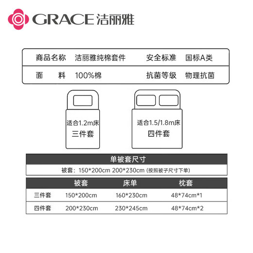 Jie Liya pure cotton bed four-piece set 100% cotton bed sheet quilt cover 200*230cm dormitory three-piece Xinjiang cotton quilt cover Chenwumanzhi quality Xinjiang cotton 1.8m four-piece set bed sheet style (quilt cover 200*230cm)