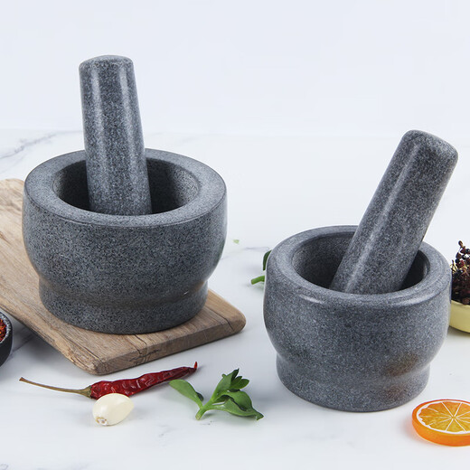 Shijanu stone mortar, garlic mortar, household garlic pounder, garlic mortar, pressing and peeling garlic, old bluestone retro carving, polishing and cover