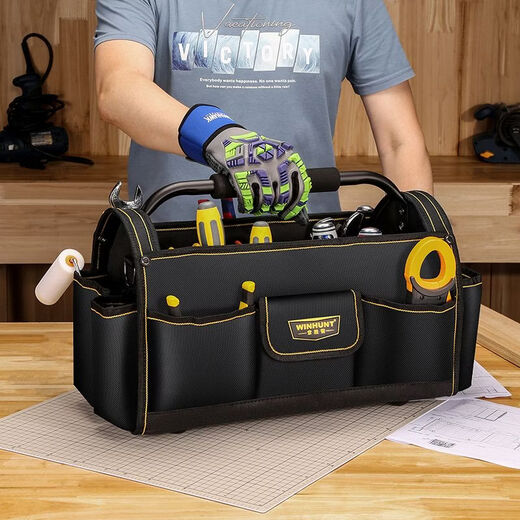 Vinoa Large Capacity Thickened Construction Site Maintenance Tool Bag Steel Pipe Handle Multifunctional Oxford Cloth Shoulder Outer Portable Tool Basket Medium Size A