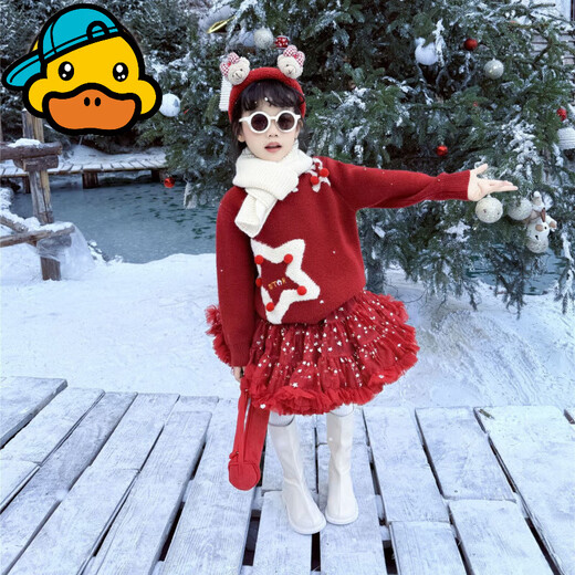 G.duck Christmas parent-child outfits for a family of three and four to celebrate the New Year and celebrate the New Year 2026 mother-daughter mother-child thickened sweater red 130 cm