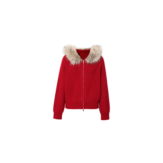 Eveli (eifini) Eveli fashionable detachable fur collar hooded knitted cardigan for women 2026 spring to continue the warmth and versatile sweater for women red M 105-115Jin Jin is equal to 0.5 kg