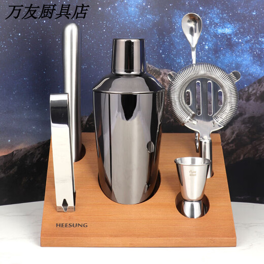 Thickened 304 stainless steel shaker cocktail set hand shaker bar shaker 700ml hammer dot silver 600ml 4-piece set recommended for beginners