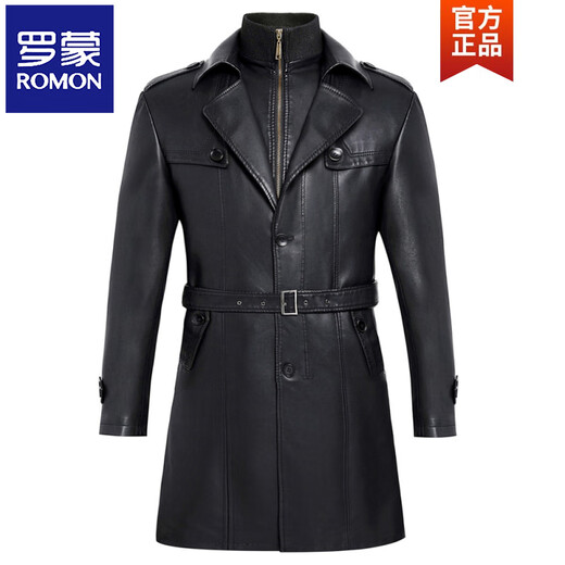ROMON Haining Leather Men's Mid-Length Sheepskin Coat Haining Autumn and Winter New Style Suit Collar Windbreaker Leather Jacket Black Velvet 4XL 195