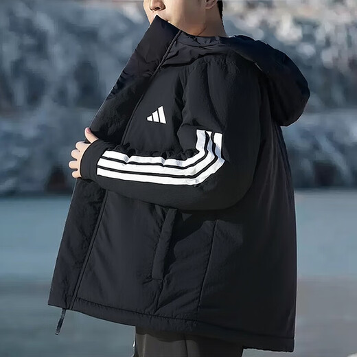 Adidas (adidas) cotton clothing for men 25 winter new sportswear windproof hooded cotton clothing jacket outdoor warm sports cotton clothing black / new large cotton clothing / store manager's main recommendation 3XL recommended weight 200Jin Jin equals 0.5kg -220Jin Jin equals 0.5kg