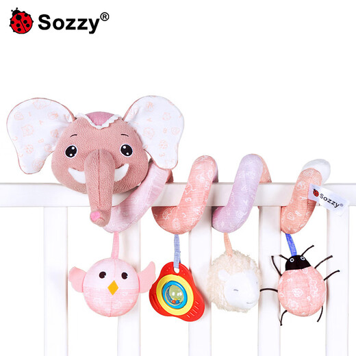 Shantou Lincun SOZZ music pendant to soothe baby wind chime bed wrap stroller plush pendant car hanging bed hanging toys wholesale new elephant bed wrap pink-color card