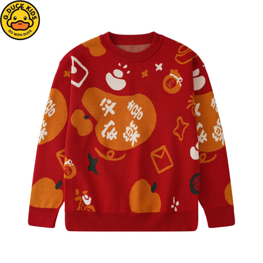 G.duck New Year's parent-child outfit 2026 new family of three red New Year's greetings clothes bombing the street mother-child outfit family portrait parent-child sweater hot sale wine red 110