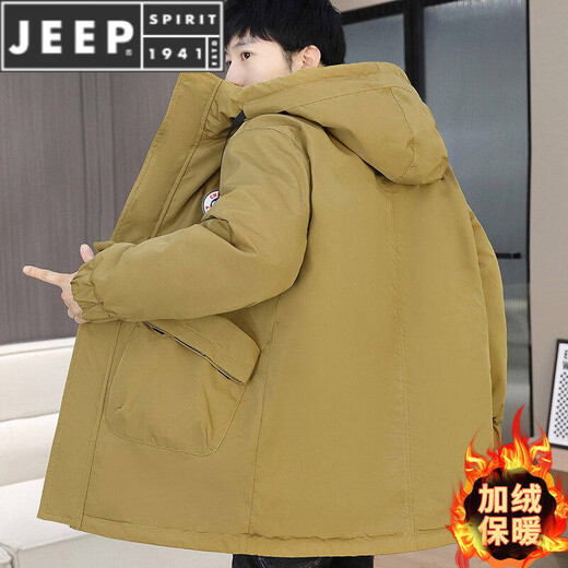 JEEP SPIRIT autumn and winter velvet windbreaker jacket men's high school cotton mid-length thickened jacket parka black 2801 XL 115-140Jin Jin is equal to about 0.5 kg