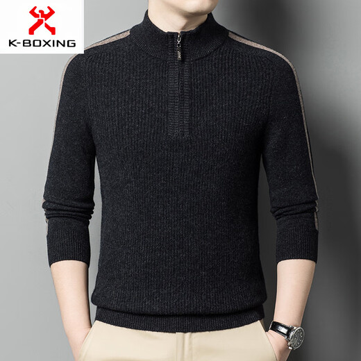 KBXNG Jinba Business Men's Autumn and Winter New Pullover Slim Sweater Men's 450g Wool Sweater Round Neck Guaranteed Business Men's Clothing Night Blue S 165