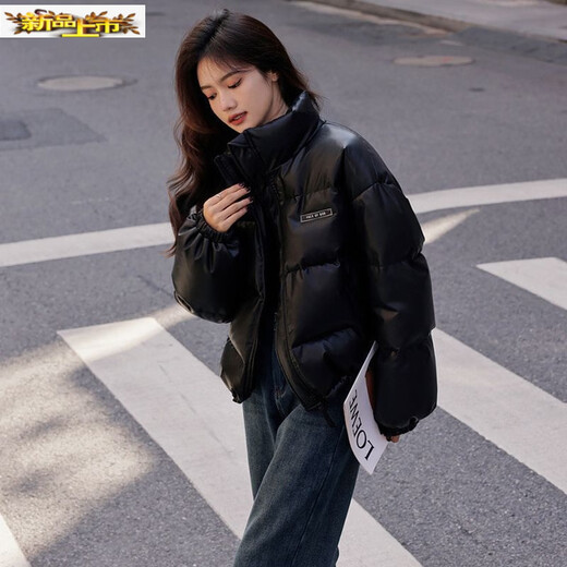 Chujing PU Leather Jacket Women's Short Autumn and Winter New Stand Collar Korean Style Down Jacket Loose Versatile Warm Jacket White Duck Down Beige (PU Version) M