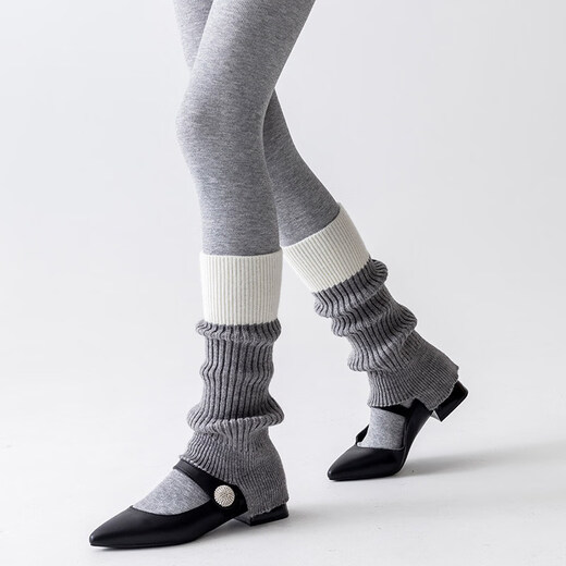 Kuiying (kuiying) Contrast Color Socks Women's Winter Y2K Cashmere Socks Open Barn Style Calf Covers Snow Boots Long Pile Socks Dark Gray + Light Gray One Size (Priority for Collection and Purchase)