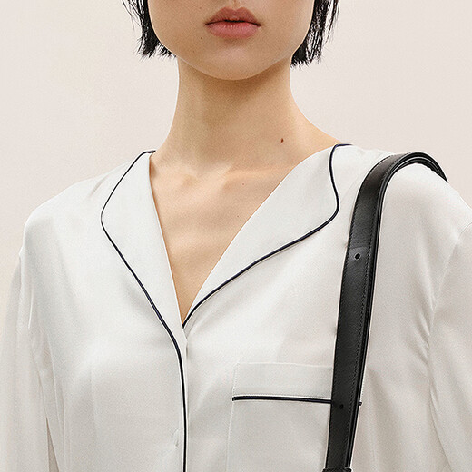 LESSLESSLESSLESSLESSLESS 2026 Spring New Mulberry Silk Lapel Loose Long-Sleeved Shirt 2Q1213930 100 White S