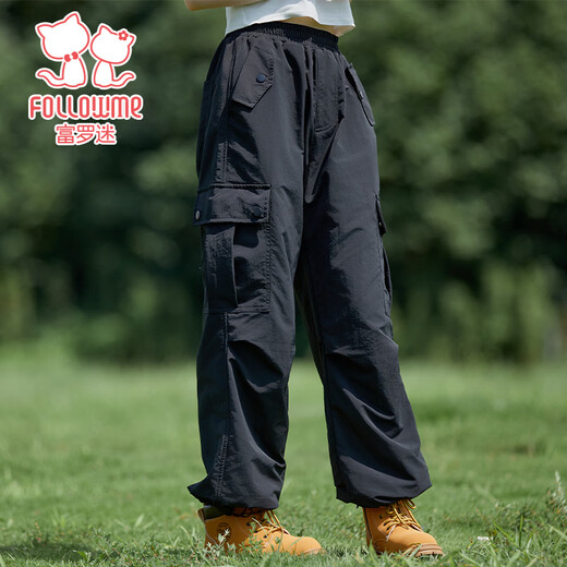 Fuluo Mi Girls Pants Winter Fashion Versatile Overalls Youth Loose Velvet Junior High School Students Casual Sports Pants Black 170