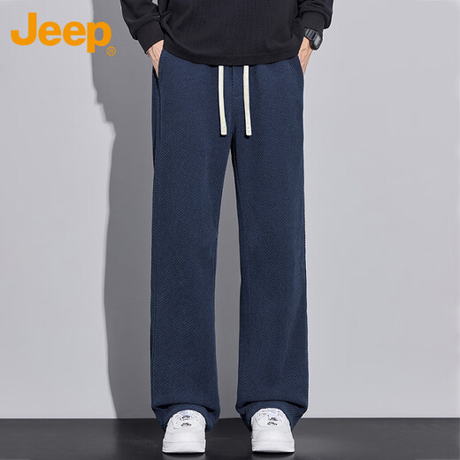 JEEP Jeep casual pants men's autumn and winter thickened straight sweatpants twill warm long pants men's navy blue L