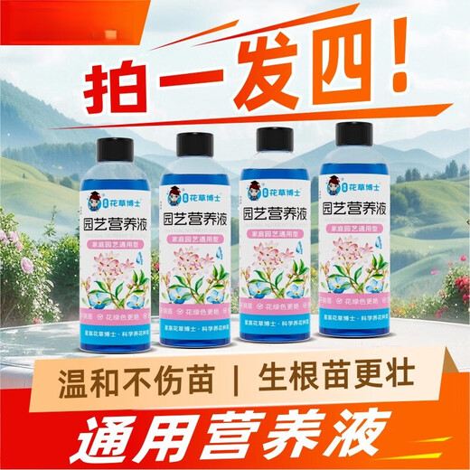Shoot one and get four. Universal nutrient solution for green plants, household gardening flower fertilizer. Universal nutrient solution 300g*1 bottle. Buy 1 and get 3 free. 4 bottles will be sent.