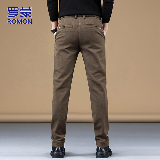 ROMON casual pants men's business pants spring men's Korean style trendy straight slim trousers coffee 31