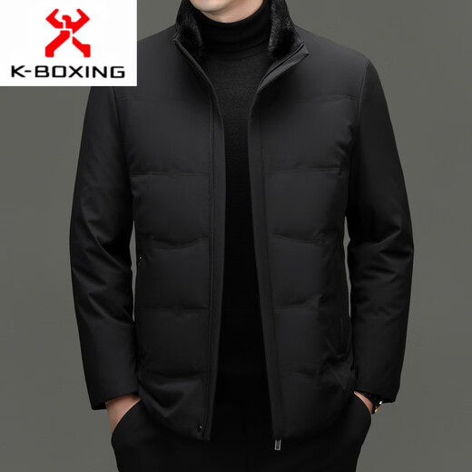 KBXNG Jinba mink fur collar men's down jacket winter new middle-aged business casual white duck down warm jacket outer black M 170