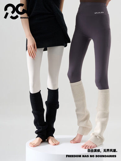 LuluRougo Knitted Socks Covers Pile Socks Women's Autumn and Winter Shark Pants Thickened Flared Leg Covers Bone White