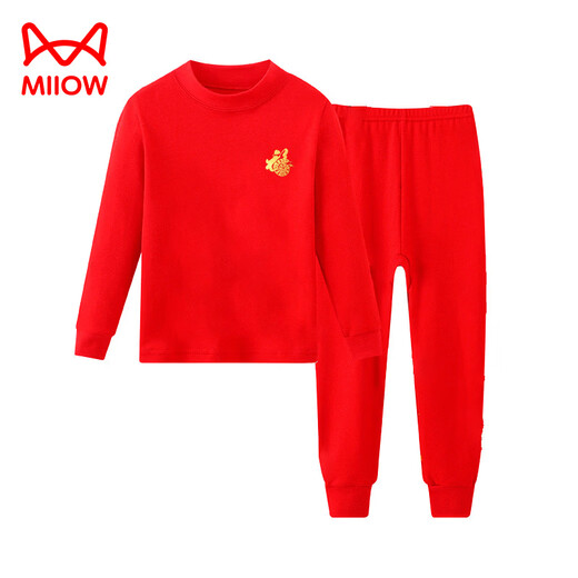 Cat Man (MiiOW) Category a home children's zodiac year red horse year underwear warm suit for middle-aged and older children pure cotton autumn clothes and long pants Xi-middle collar-Fuma 160 cm