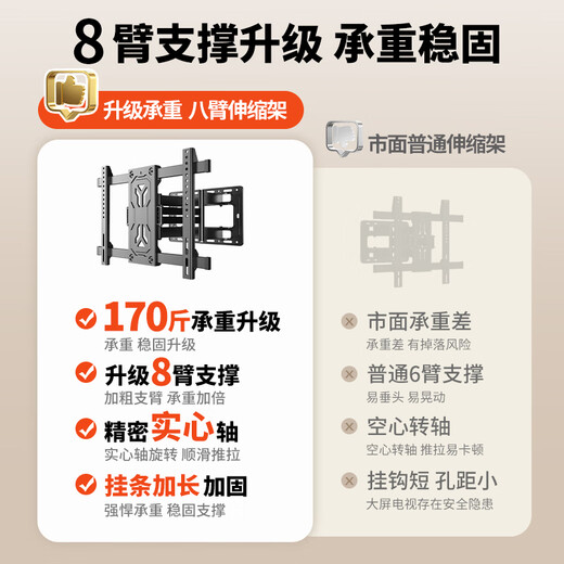 ProPre TV hanger 50-90 inches large screen TV telescopic hanger bracket wall hanging universal TV bracket wall hanging bracket suitable for TCL Skyworth Samsung Sony Konka Hisense, etc.