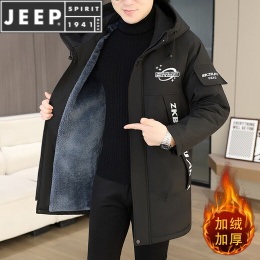 JEEP SPIRIT winter parka men's velvet thickened jacket men's winter cotton coat mid-length windbreaker warm jacket off-white 682 M 80-100