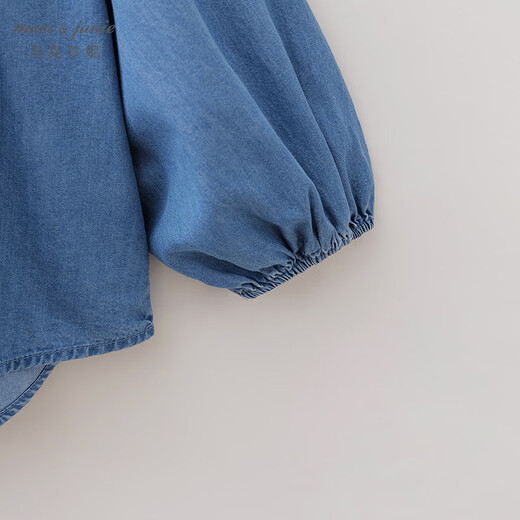 MARC&JANIE Mark Jenny retro literary girls' lace denim shirt baby shirt 2026 spring new style 560151 light denim 130 cm (recommended height 121-130cm)