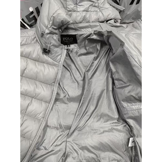 PUGESI Silver Gray Pony Embroidered Ribs Down Jacket Men's Winter Outdoor Lightweight Hooded Jacket Couple Warm Cotton Jacket Silver M