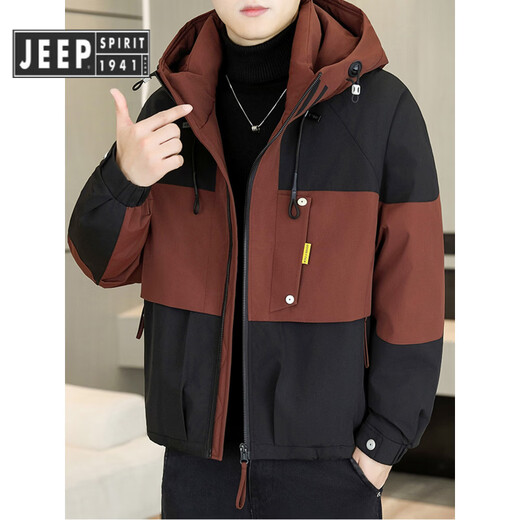 JEEP SPIRIT吉普羽绒服男士冬季潮牌2025新款韩版白鸭绒加厚保暖工装外套连帽 红色【8037】 XL 180【150-170斤】