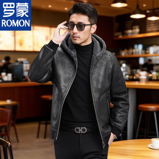 ROMON 2025 новая двусторонняя мотоциклетная куртка плюс бархатная утолщенная замшевая меховая куртка «все в одном», мужская меховая куртка коричневого + черного цвета с капюшоном 3XL 145-165Jin Jin равна 0,5 кг