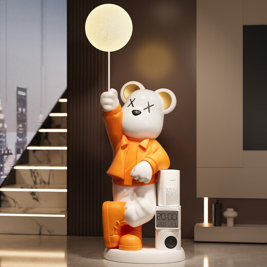 Bingshimei light luxury violent bear ornaments living room TV cabinet sofa large floor-standing decoration piggy bank new home gift violent bear orange electronic watch + Xiaoai speaker + moon lamp
