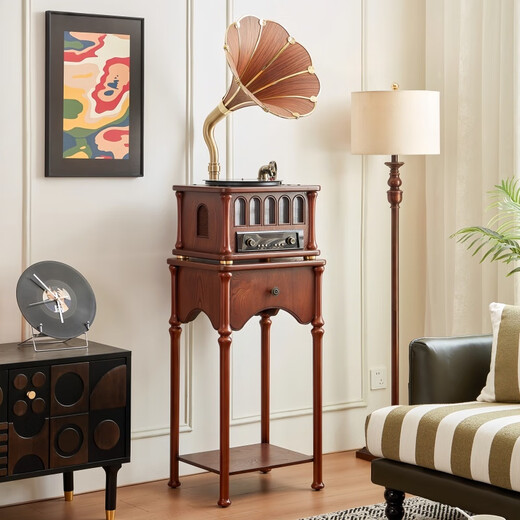 ROMEO AND JULIET Berlin Sound Retro French Vinyl Record Player Modern Light Luxury Phonograph Three-Way Opposed Heavy Bass Pure Copper Speaker Material Bluetooth Audio Vinyl All-in-One Radio Classic Black + Copper Speaker