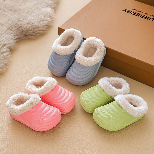 Shiwen EVA children's cotton slippers, furry shoes, warm cartoon, soft, non-slip, removable and washable, middle and large children's parent-child cotton slippers, khaki color 24-25 size