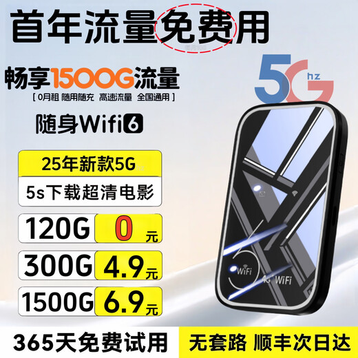 Xiaoxun Smart gives you free traffic for one year, 5G Gigabit speed mobile triple network, 25 models of portable wifi6, new model, no pre-storage, dual-band, high-speed upgrade, unlimited traffic wireless broadband, mirror flagship version - free 1-year traffic - dual-band, free 10G*5 months high-speed traffic