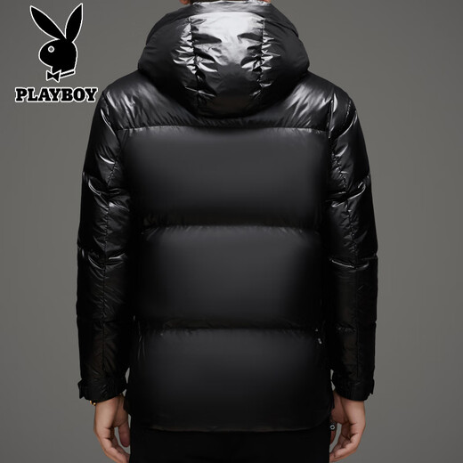Playboy (PLAYBOY) Chaqueta de plumón para hombre, chaqueta cálida, corta, informal, de moda, con capucha brillante, resistente al viento e impermeable, color negro, M 170