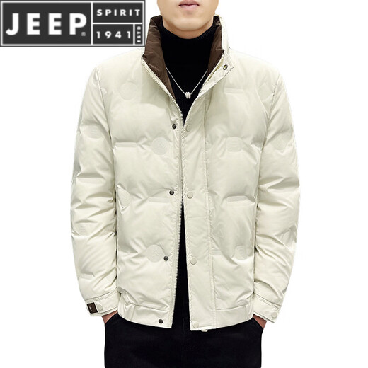 JEEP SPIRIT2025 Мужской пуховик с коротким воротником-стойкой, утолщенный теплый зимний белый пуховик, мужской модный и красивый бежевый 2XL