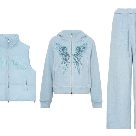 TCH sweatshirt suit for women 25 years autumn and winter fashion hot diamond simple style versatile temperament elegant style three-piece set blue M 100-120Jin Jin equals 0.5 kg