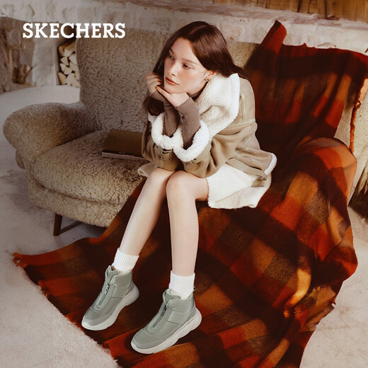 Skechers New Year's Gift Winter Boots Women's Shoes Thick Soled Height Snow Boots Warm Cotton Shoes Mid-High Top Velvet Bread Boots 168062