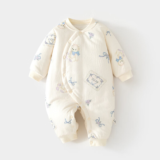 Wua wua baby cotton padded jumpsuit baby quilted thickened autumn and winter jumpsuit jumpsuit infant clothes beige (bow tie bear 120g cotton one-piece) 66cm