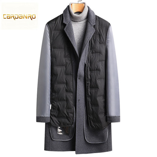 卡丹路奢侈高档品牌秋冬羽绒内胆双面呢大衣男羊毛大衣外套中长款双面呢 黑色 L 175