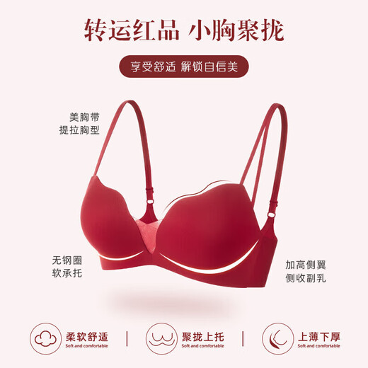 AS ONE Red Underwear Zodiac Year of the Horse Women's Small Breasts Push Up to Show Bigger Sexy Bra Panties Wedding Women's Bra Set Red-Set-Enhance Curves 70A 32 (Push-up Model in the Popular Year)