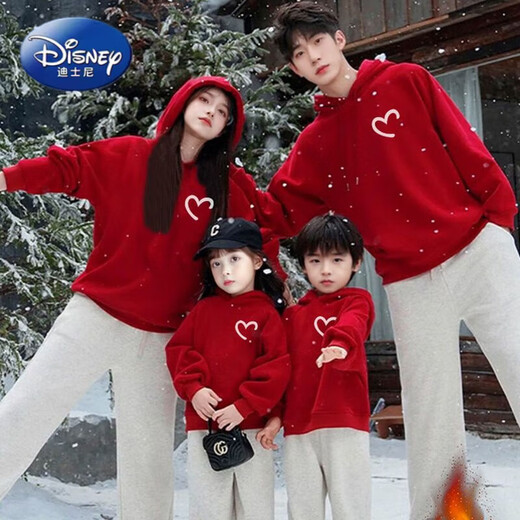 Disney (Disney) 2026 Year of the Horse, the zodiac year, the New Year, red clothes, parent-child clothes for a family of three or four, autumn and winter new style, different red hooded (plus velvet) 100 adults 2XL