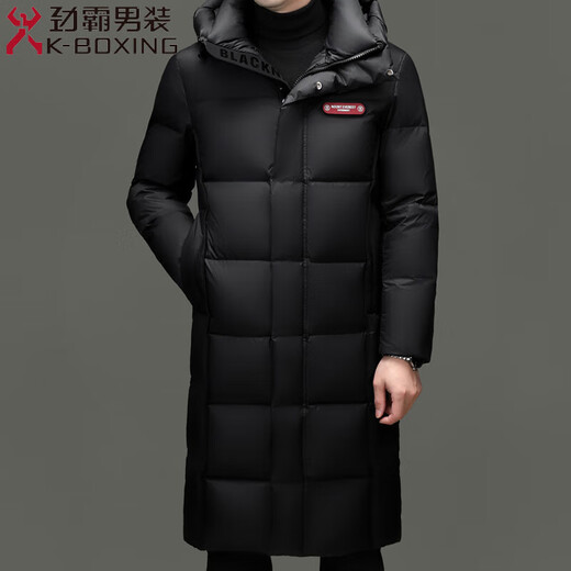 KBXNG Jinba Winter Black Gold Long Hooded Glossy Duck Down Thickened Waterproof Extreme Cold Warm Men's Jacket Black Glossy M 170/88A