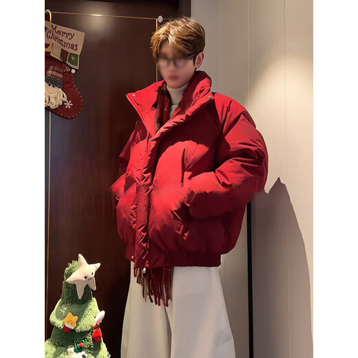 Main style (ZHUYIFAN) burgundy stand-up collar American down jacket for boys Christmas and New Year shirt short jacket warm thickened bread jacket red upgraded version M