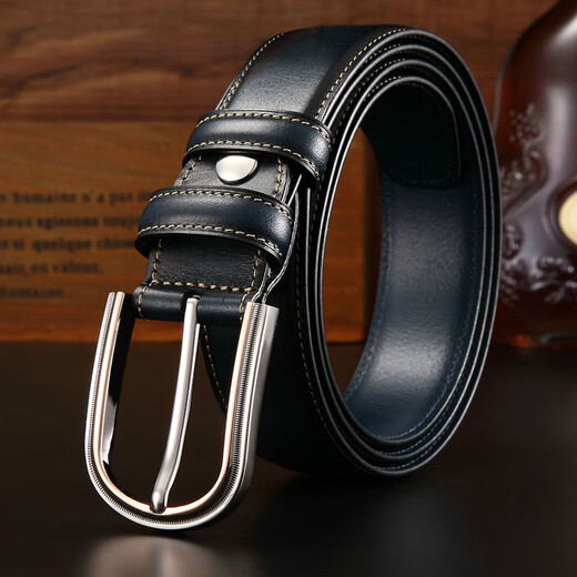 LISM light luxury high-end men's belt men's genuine leather retro American pure cowhide business casual belt men's Italian black 105cm