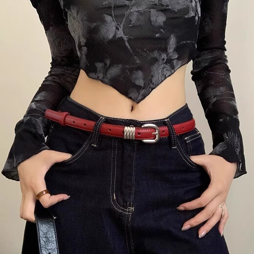 Oein red belt zodiac year women's horse year belt thin style with jeans and skirt decoration simple and versatile narrow waistband Ankola red 103cm