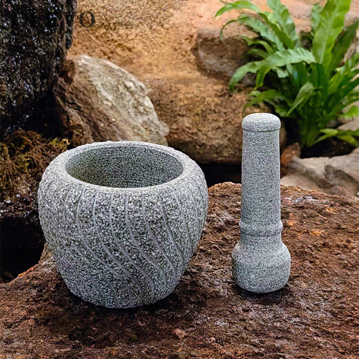 Olevo retro bluestone stone mortar garlic pounder medicine jar stone cup household food supplement grinder bowl old-fashioned garlic press mortar outer diameter 12cm small size