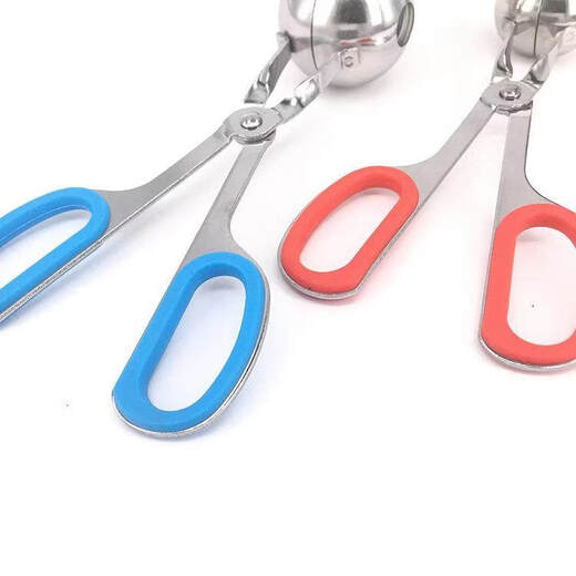 He Jiagong Stainless Steel Meatball Clamp Meatball Maker Rice Ball Clamp Large Handle Rubber Ring Meatball Clamp Stainless Steel 30 Blue Small Size