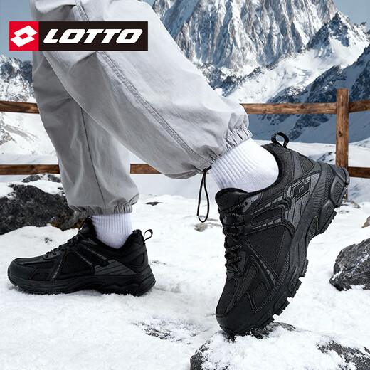 Lotto Lotto Men's Leather Waterproof and Velvet Sports Shoes 2025 Autumn and Winter New Outdoor Non-Slip Hiking Shoes Black (Leather and Velvet) 37