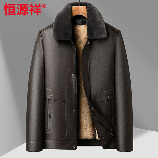 Hengyuanxiang Men's Middle-aged Winter Leather Jacket Winter Thickened Liner Leather Jacket Plus Velvet Removable Dad Warm Jacket for Middle-aged and Elderly People Black 9802 Liner Removable Style 3XL 190 155-170Jin Jin is equal to 0.5 kg